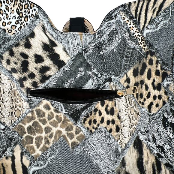 Retro Patchwork Leopard Print Hobo Large Capacity Crossbody Shoulder Tote Purse - Picture 8 of 15